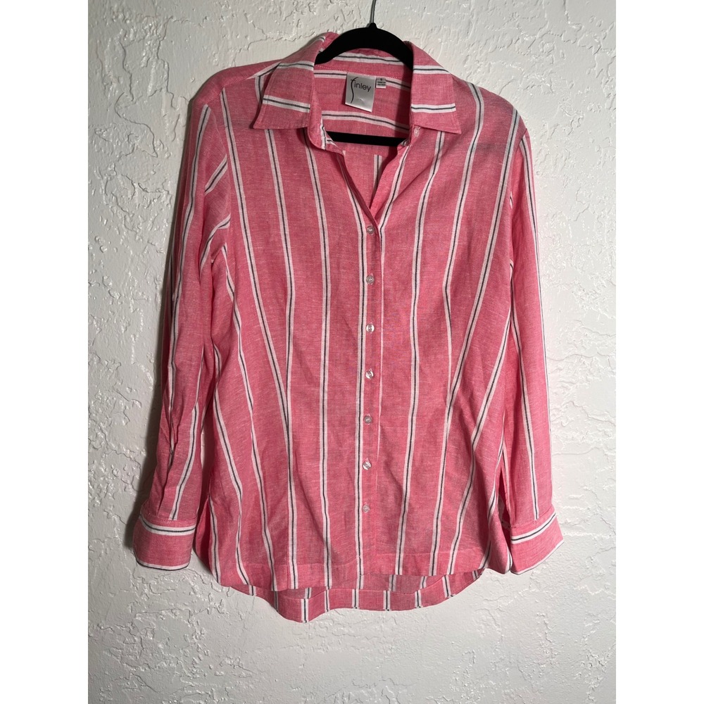 Finley‎ Bohemian Stripe Linen Blend Button Front Shirt Womens Small Pink  USA